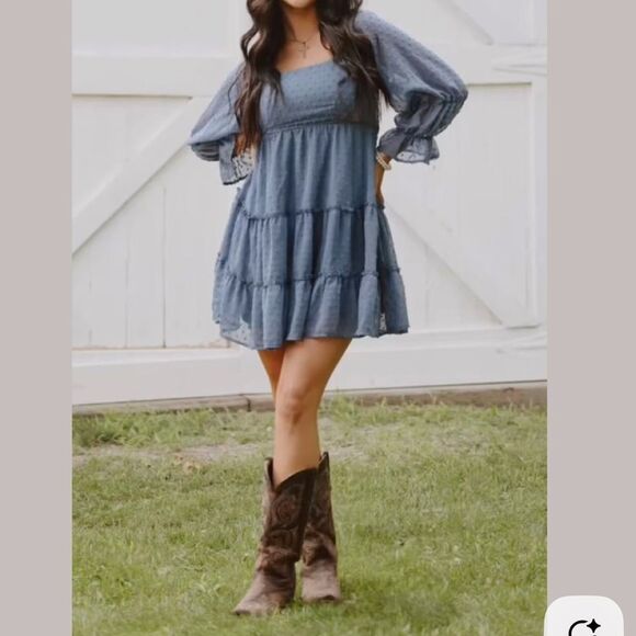 Altar’d State Dusty Blue Swiss Dot Mini Dress - Picture 1 of 7
